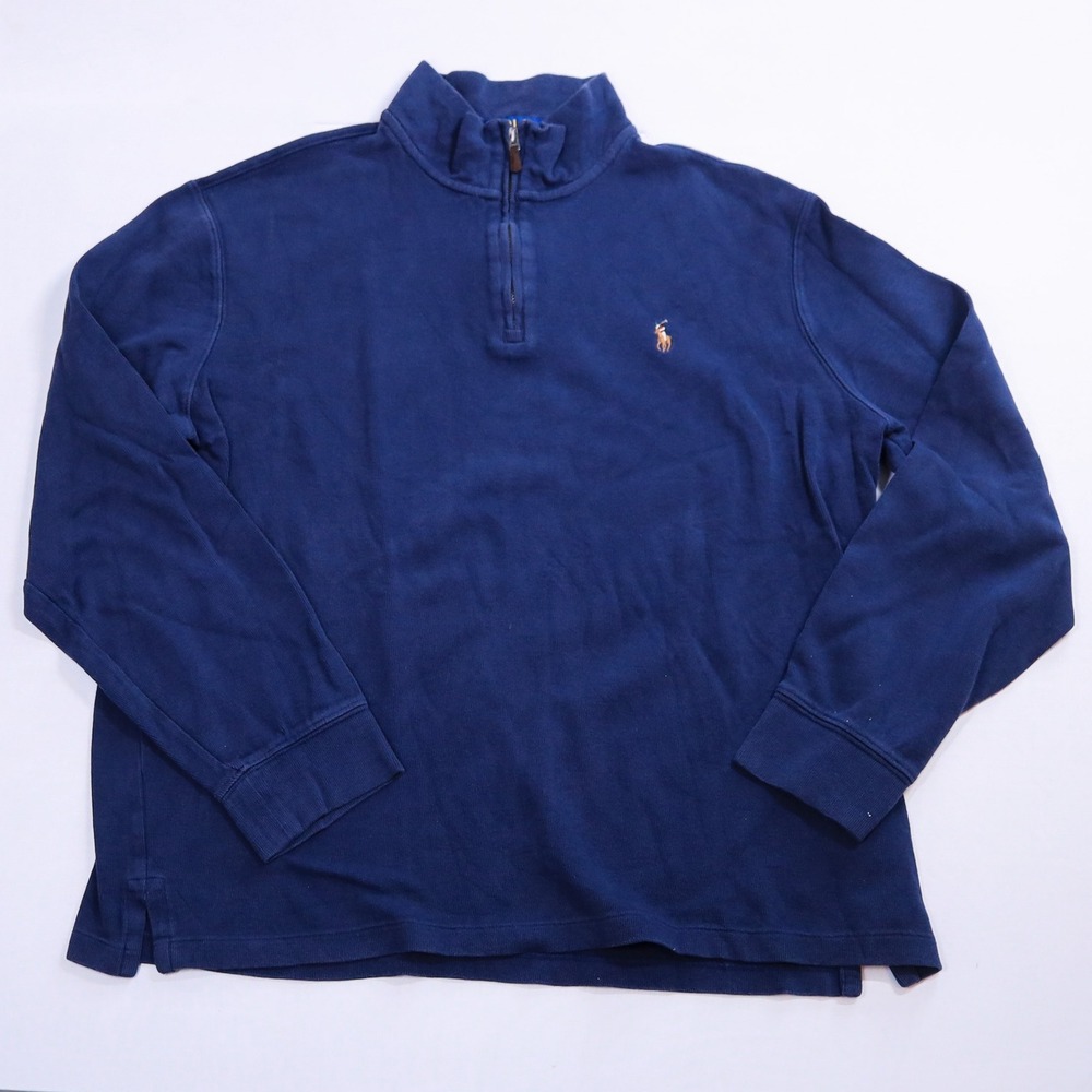 Polo Ralph Lauren Quarter Zip Mens Large Navy Blue Estate Rib Cotton Pullover